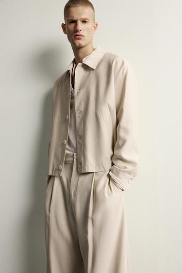 Zara FLUID BOXY-FIT OVERSHIRT - Beige
