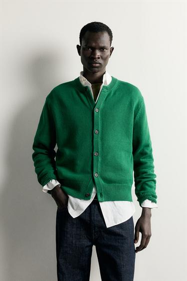 COTTON-BLEND RELAXED FIT CARDIGAN — Green 2