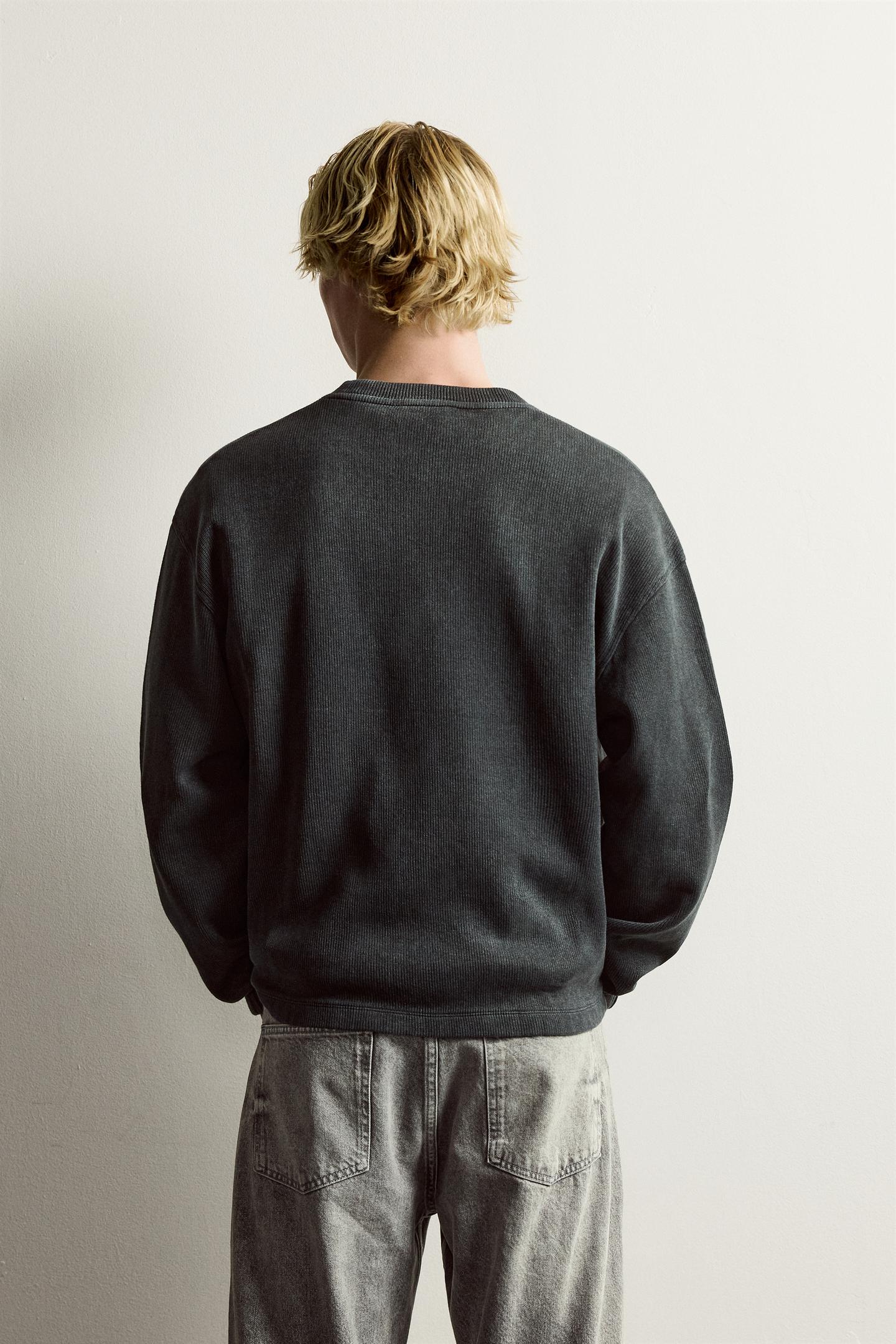 Мужская толстовка Zara Relaxed Fit Ribbed, цвет: Чёрный — фото 3