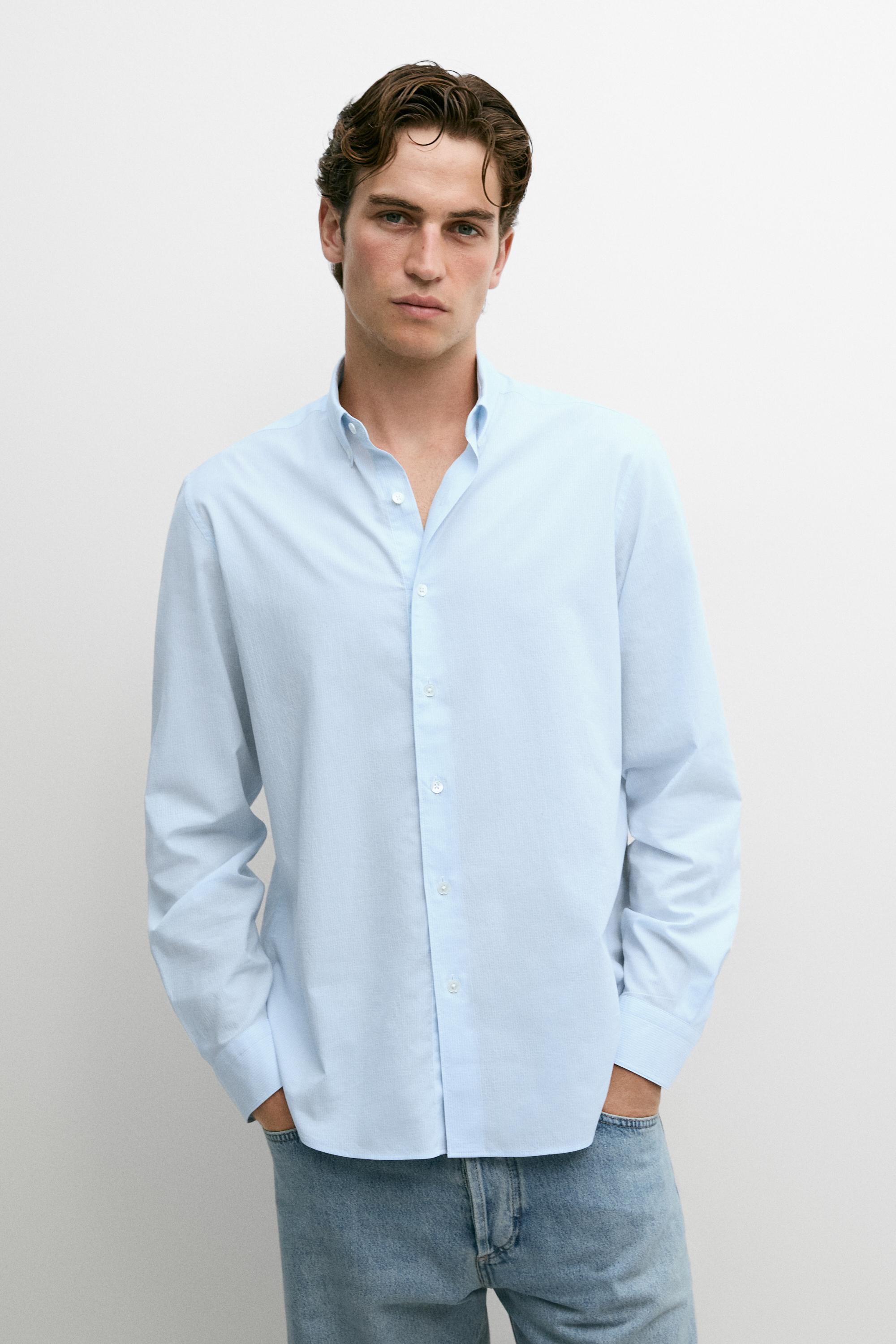 100% Cotton Pinstriped Shirt — Sky blue