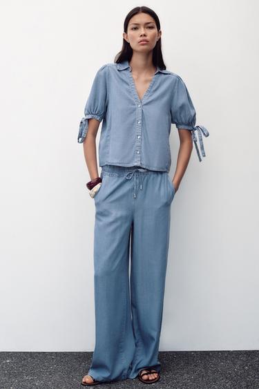 SHORT SLEEVE SHIRT WITH TIES - Light blue by Zara - Image 0
