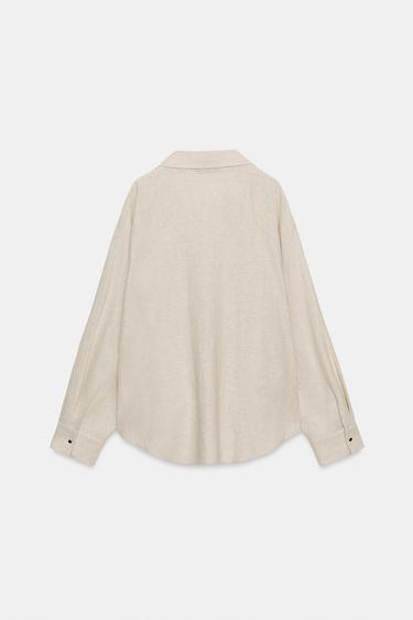 LINEN BLEND SHIRT WITH PUFF HEM - Light beige by Zara - Image 8
