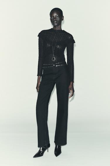 LACE TOP WITH RUFFLES - Black by Zara