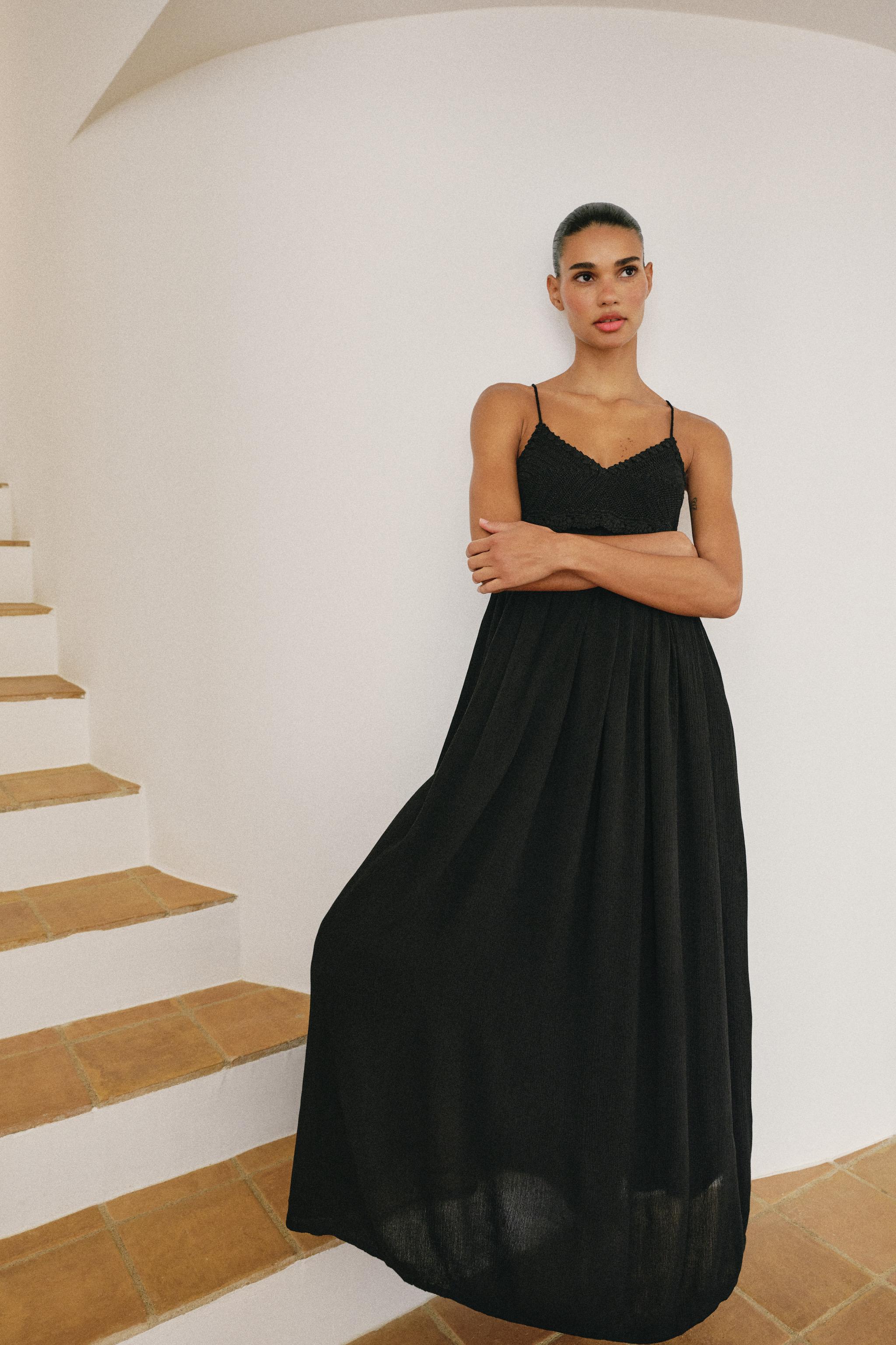 LONG COMBINATION CROCHET KNIT DRESS