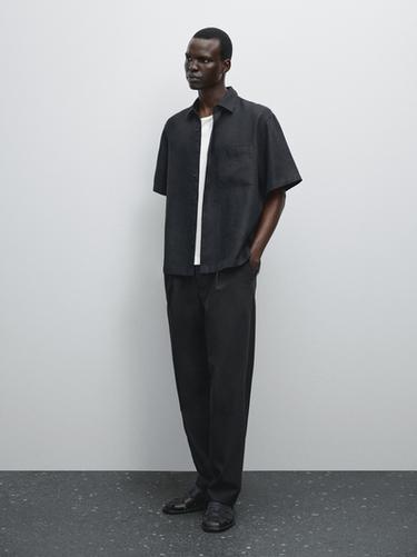 Zara 100% linen short sleeve shirt - Navy blue