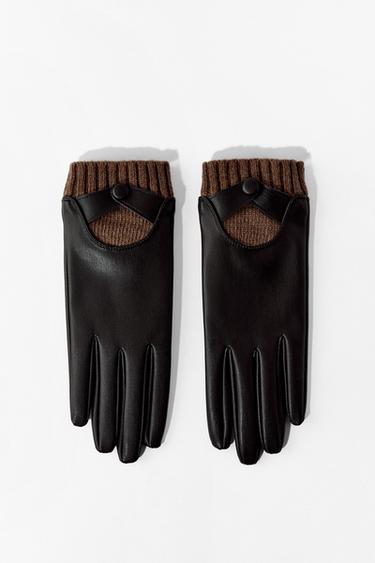 LEATHER EFFECT GLOVES WITH WOOL - Brown by Zara
