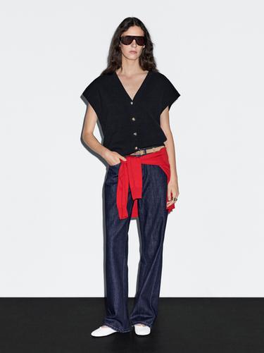 Zara Knit vest with golden buttons - Navy blue - Image 0
