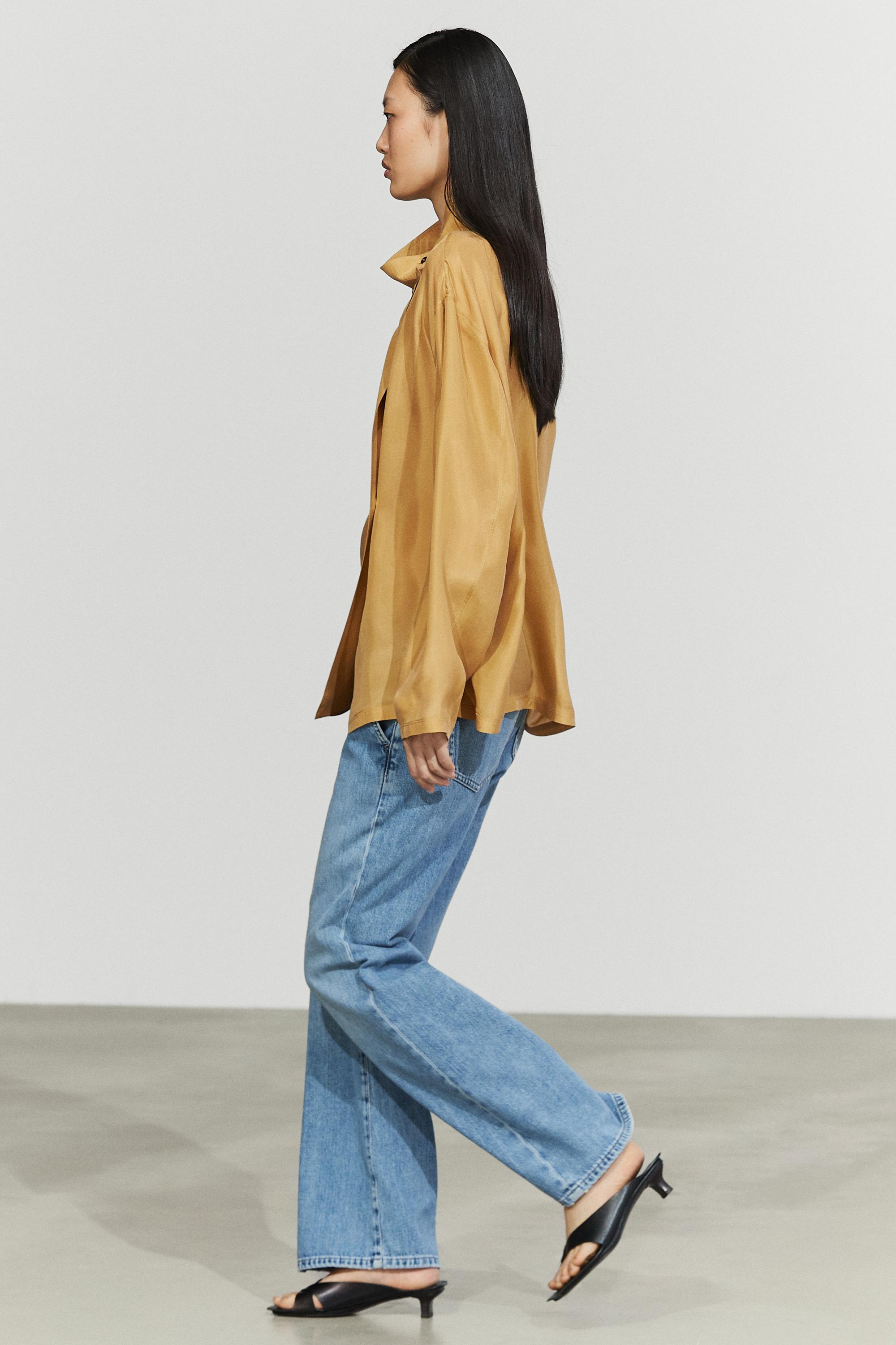 100% silk crossover mock neck shirt