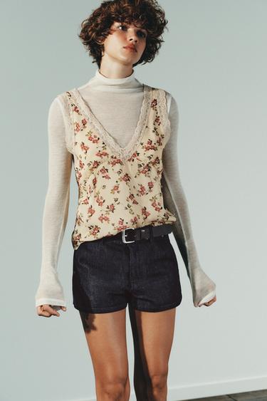 FLORAL LACE TOP - Beige by Zara - Image 1
