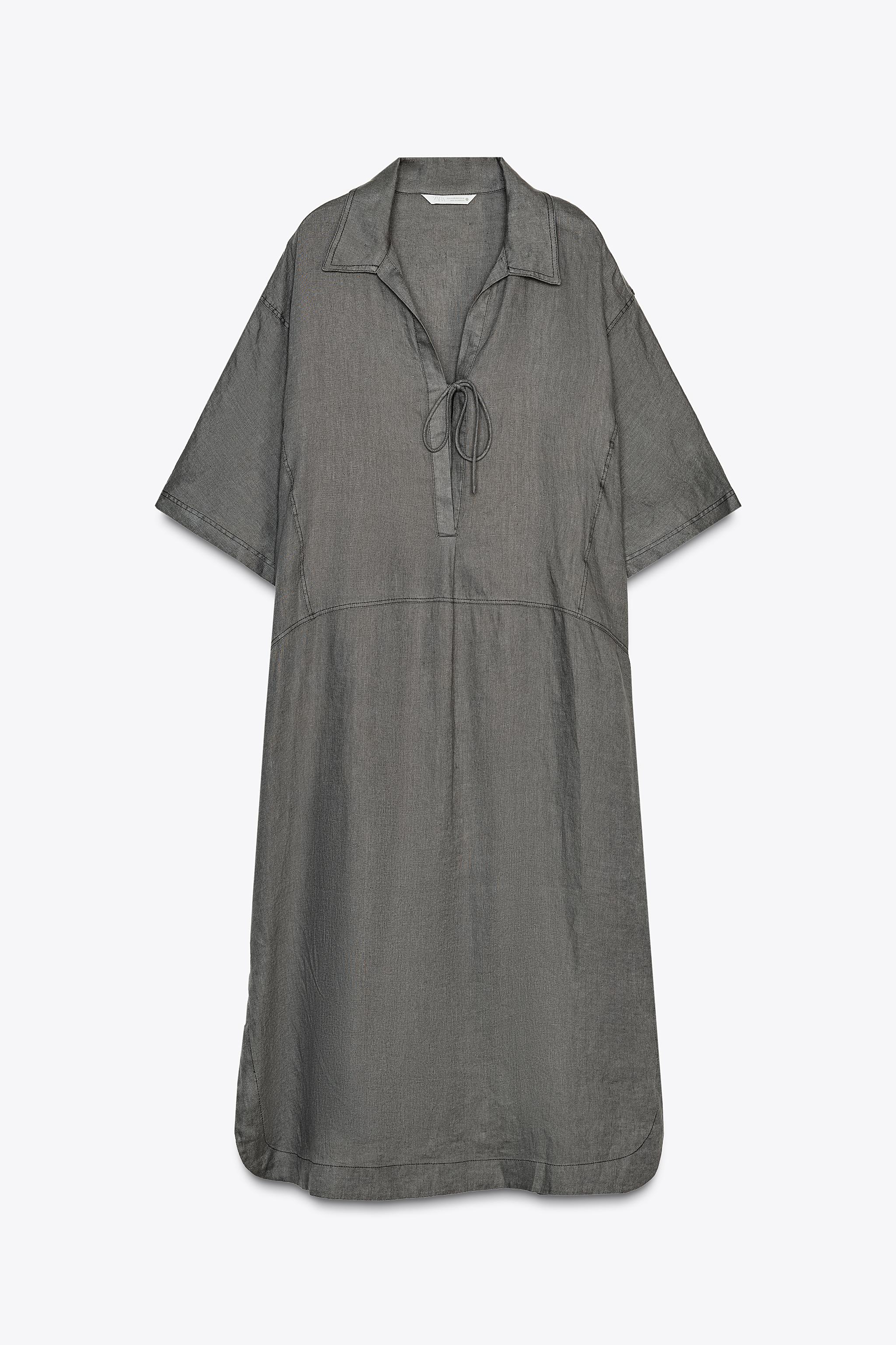 100% LINEN KAFTAN DRESS ZW COLLECTION - Gray | ZARA United