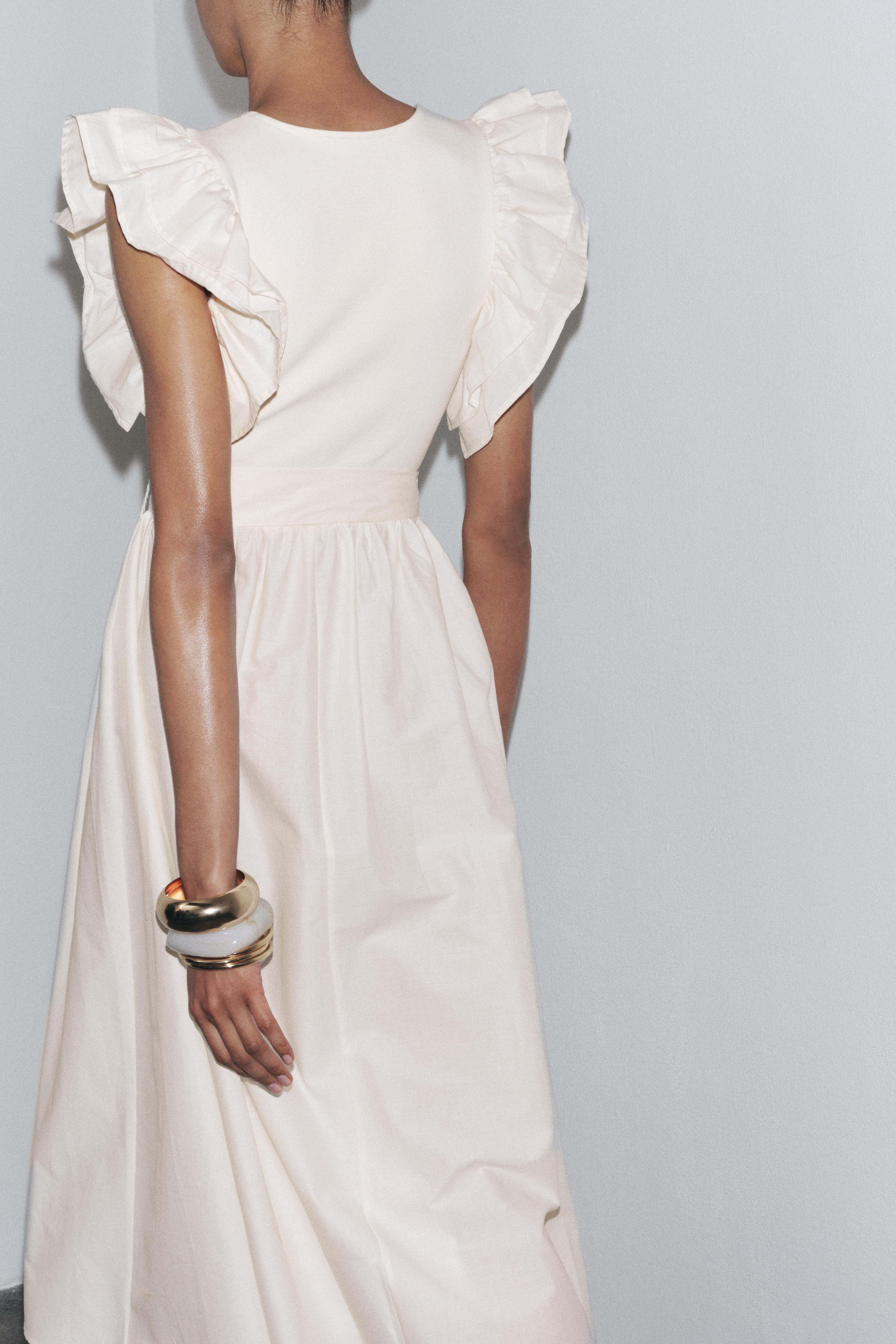 BELTED RUFFLE MIXED DRESS - Ecru | ZARA Canada