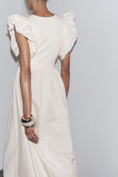 COMBINED RUFFLED DRESS WITH BELT - Ecru by Zara - Image 3