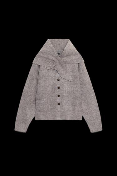 Zara SCARF KNIT CARDIGAN - Taupe gray - Image 0