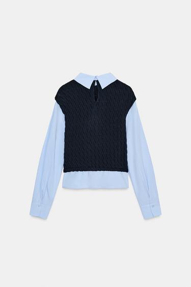 CHEMISE BIMATIÈRE EN POPELINE - Bleu marine de Zara - Image 8