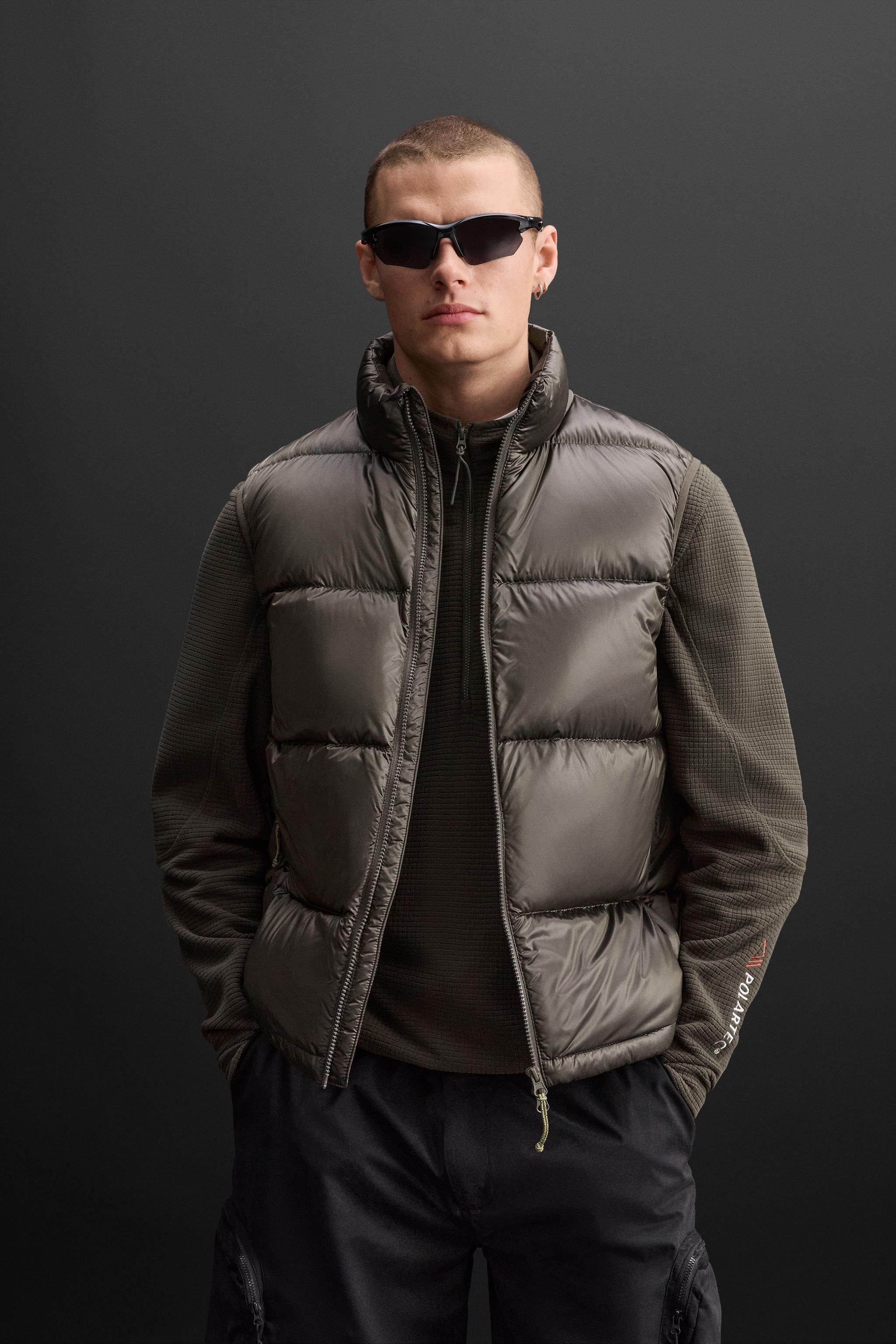 フェザー100% ダウン パフベスト - グレーグリーン | ZARA Japan