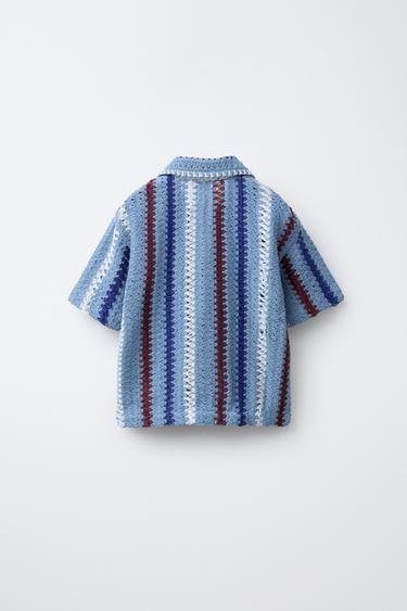 STRIPED CROCHET KNIT SHIRT - Light blue by Zara - Image 1