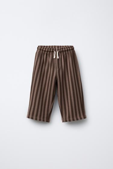 Zara STRIPED STRAIGHT LEG PANTS - Brown