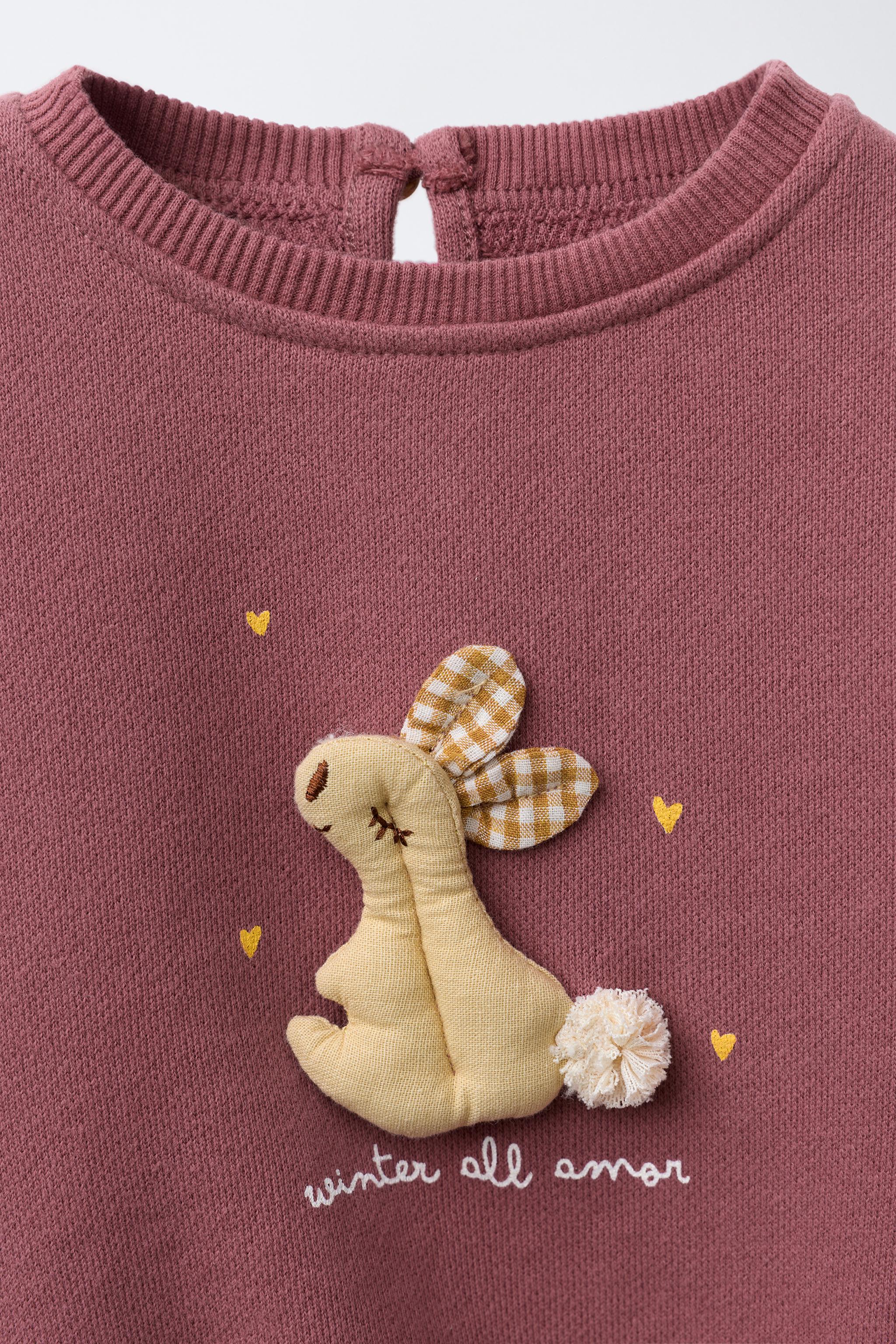 RABBIT APPLIQUÉ SWEATSHIRT - Raspberry | ZARA United States