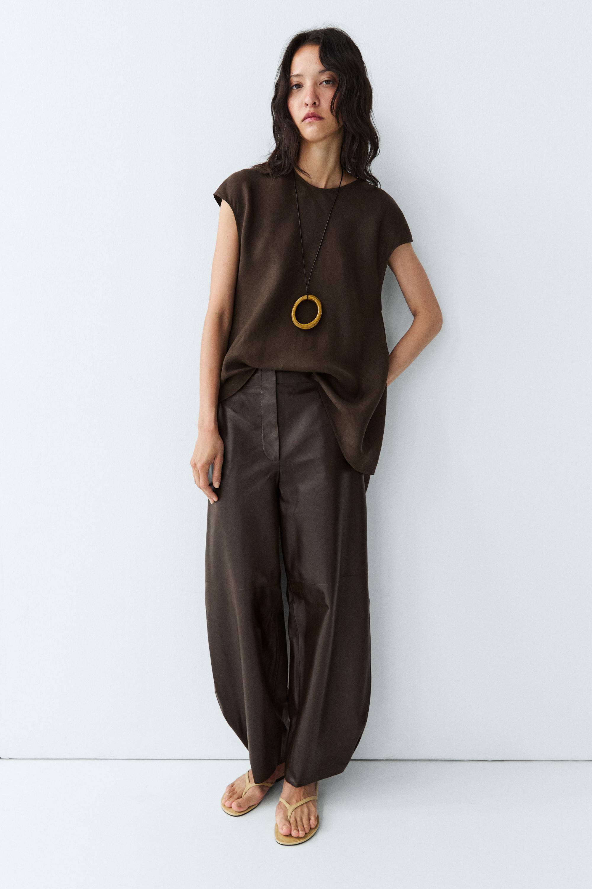 100% linen asymmetric top - Brown | ZARA United States