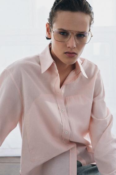 CAMISA RAYAS ZW COLLECTION - Rosa / Blanco de Zara