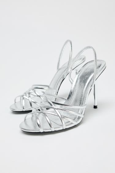 METALLIC-EFFECT HIGH-HEEL SANDALS - Silver by Zara - Image 4