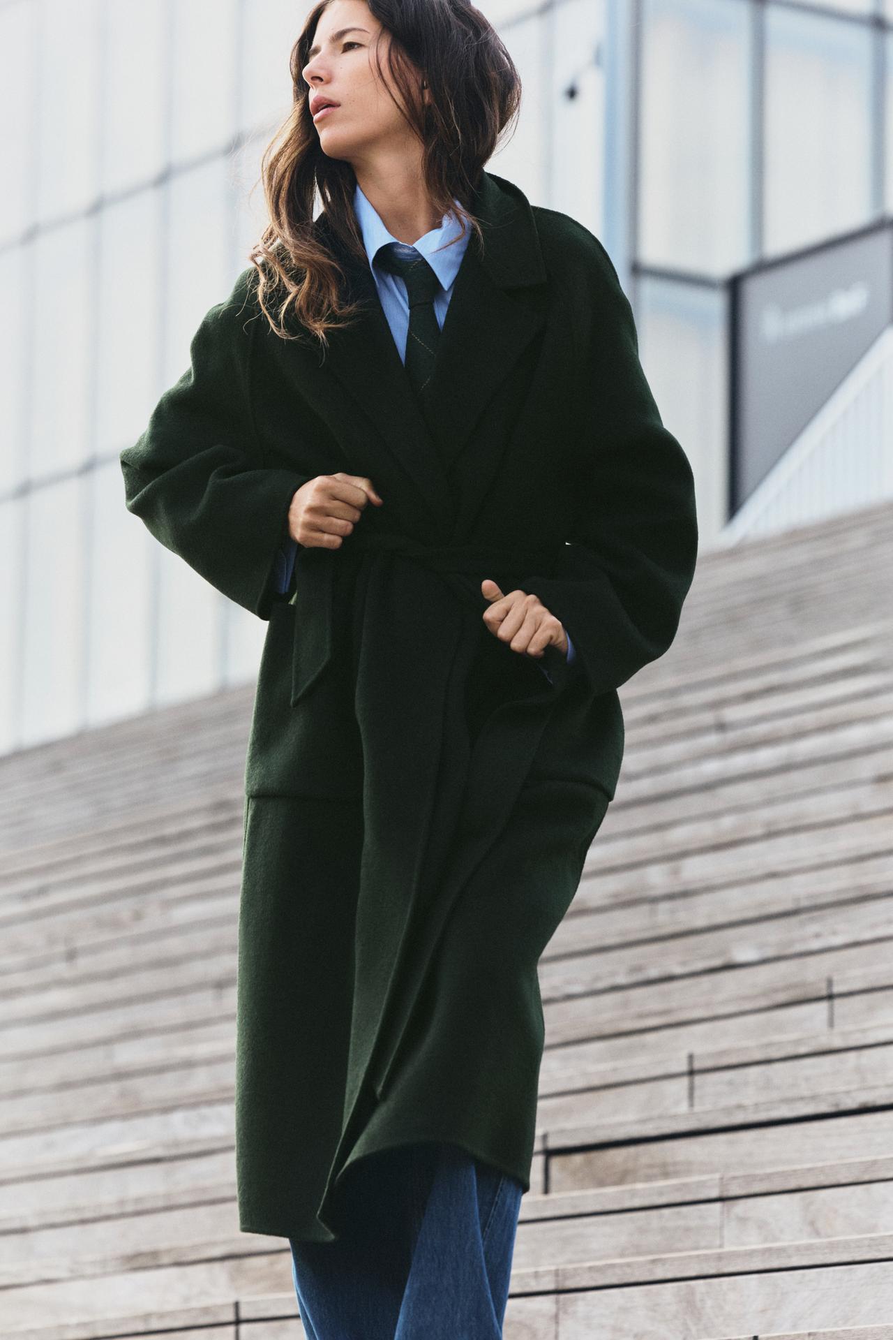 WOOL BELTED COAT — Khaki