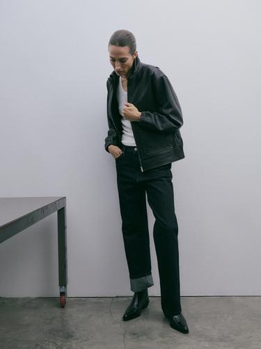Jeans straight fit tiro alto - Azul agua de Zara