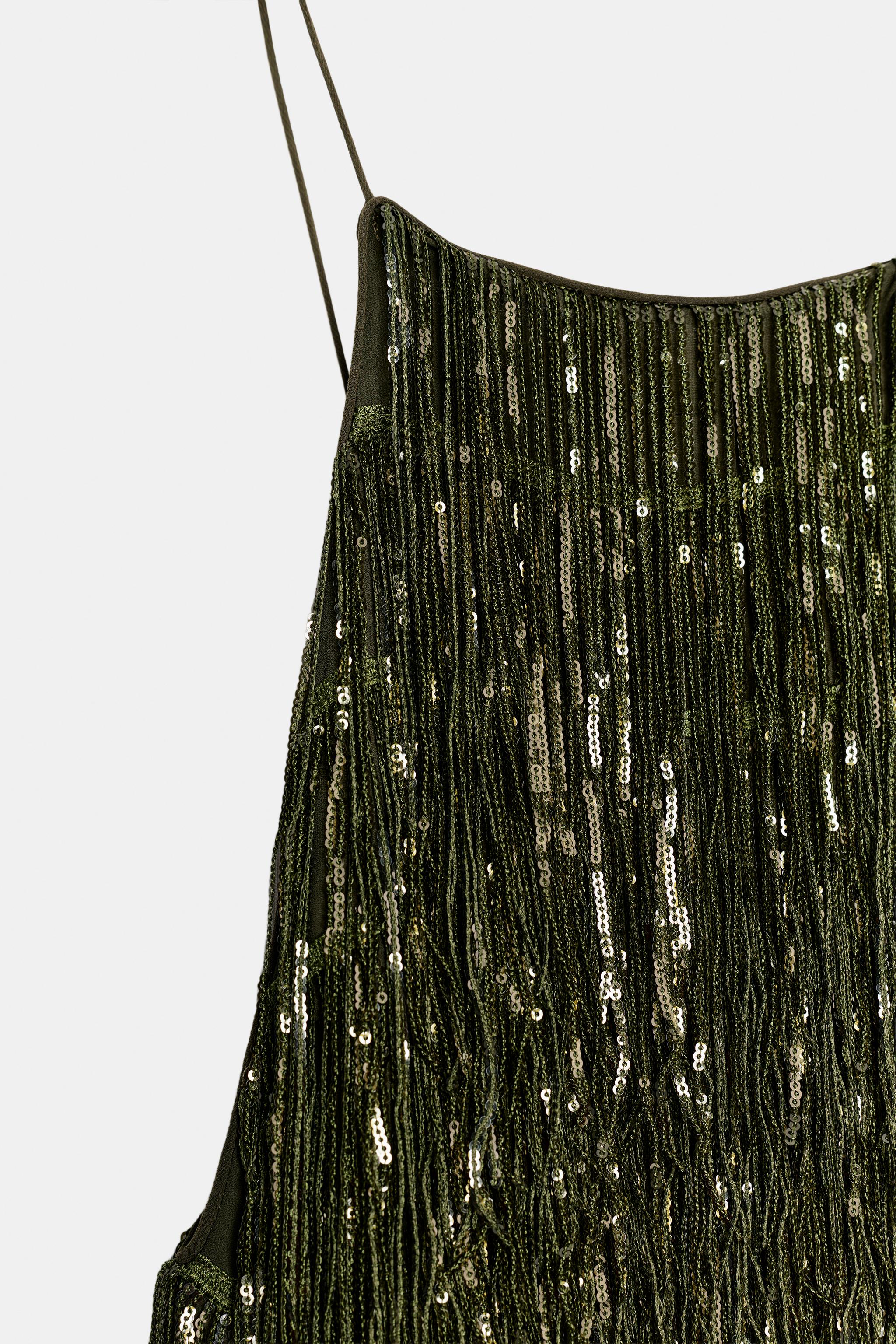 ZW COLLECTION FRINGED SEQUIN DRESS - Green | ZARA United States