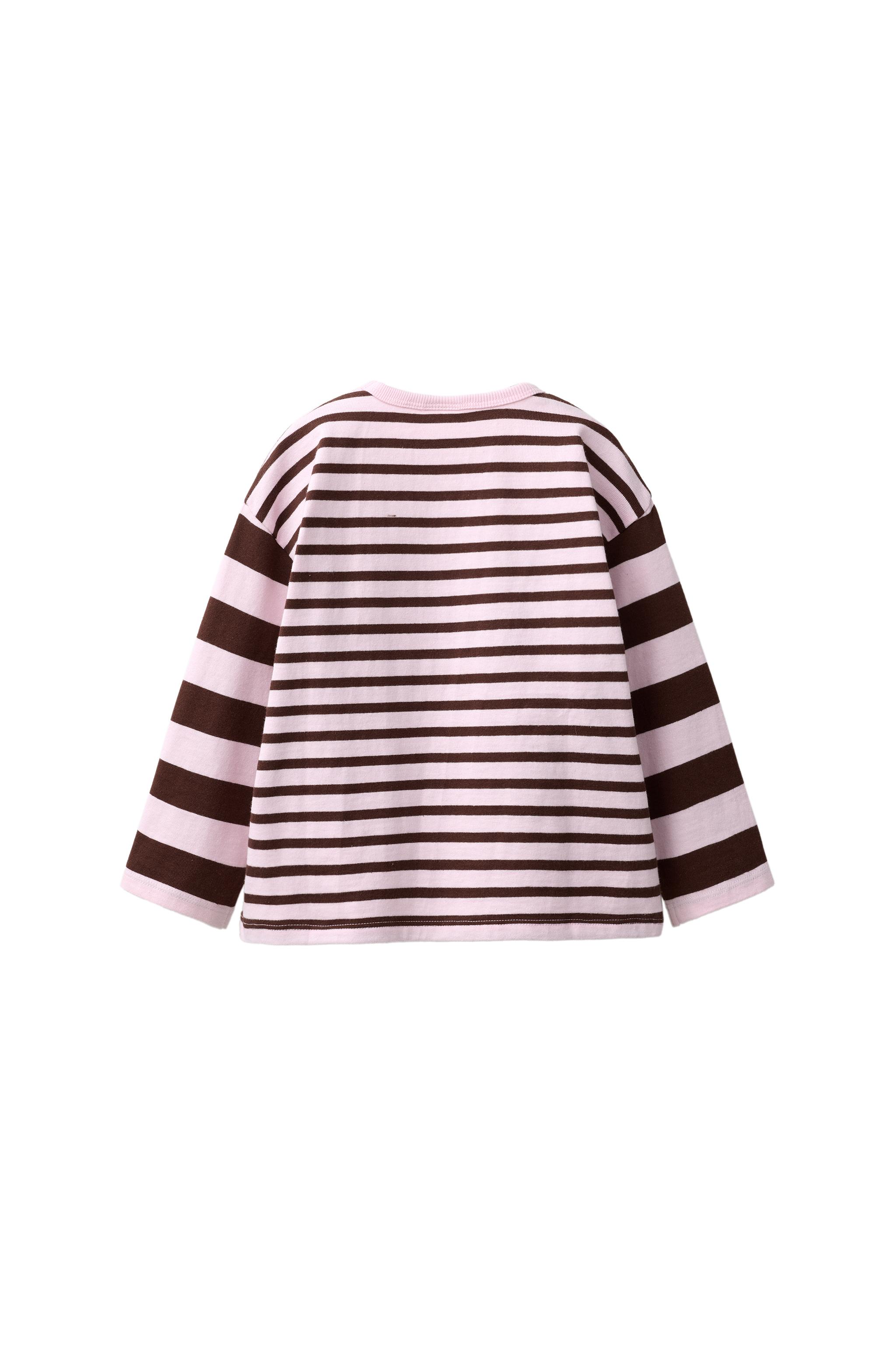 EMBROIDERED HEART STRIPED T-SHIRT — Chocolate