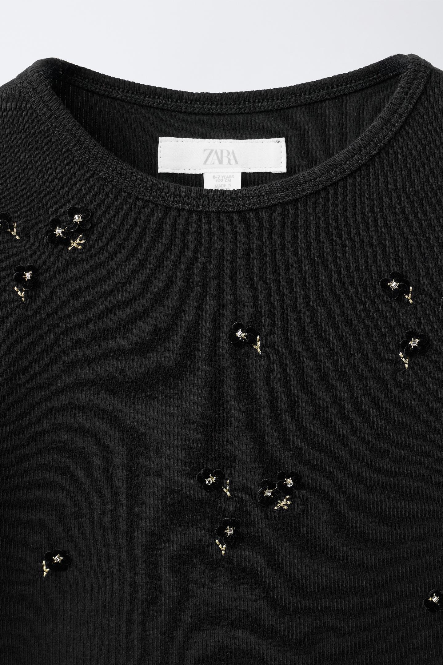 Детская футболка Zara Pearl Embroidered Rib, цвет: Чёрный — фото 3