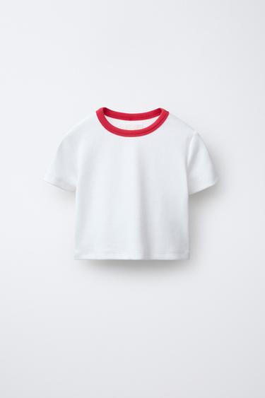 PACK CHEMISE À RAYURES AVEC T-SHIRT EN CÔTELÉ À COL CONTRASTE - Rouge de Zara - Image 4