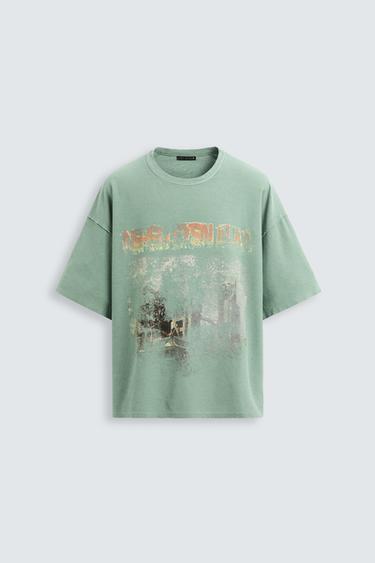 CAMISETA PUNTO ESTAMPADO LAVADO - Verde claro de Zara