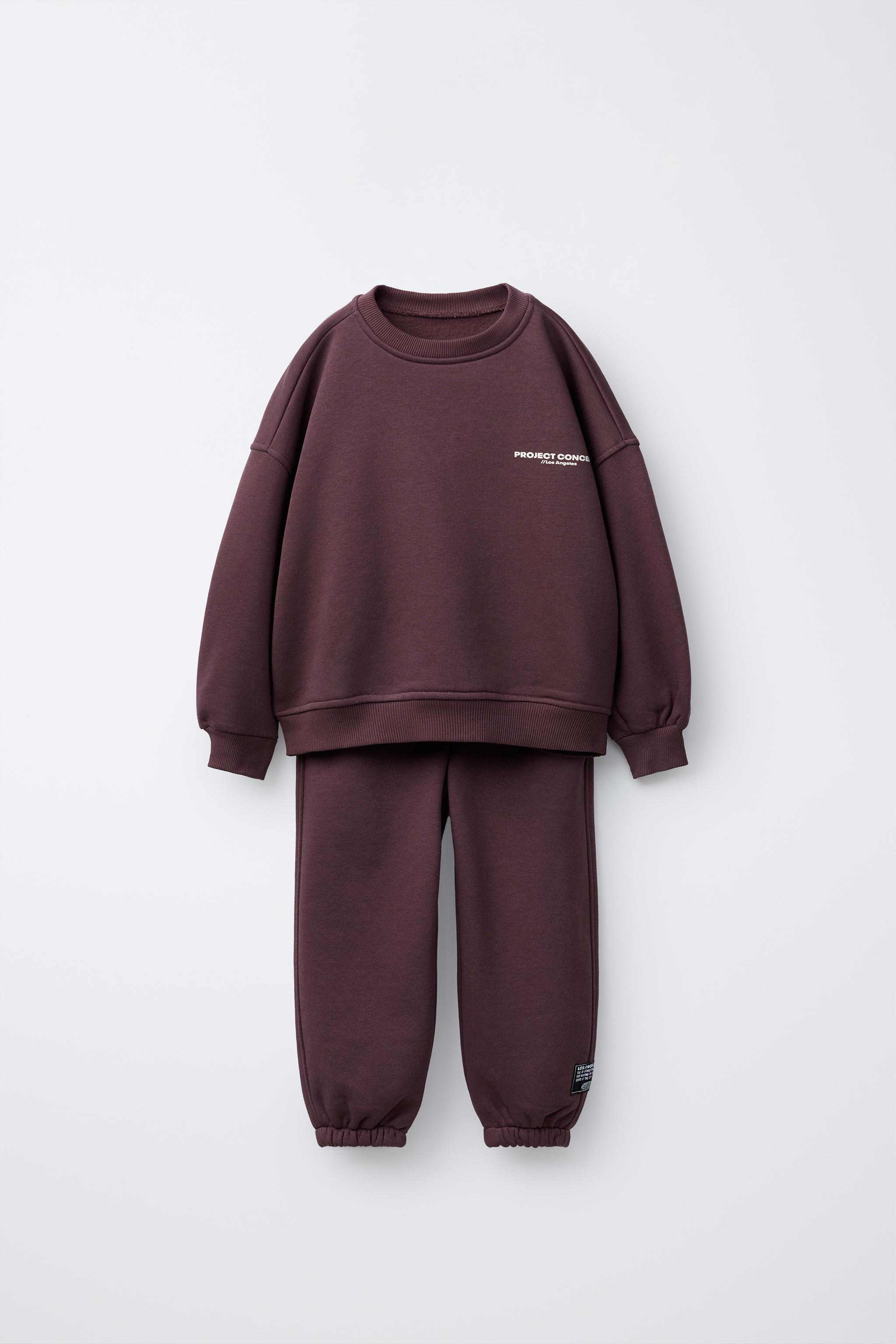 TEXT SWEATSHIRT AND JOGGER SET - Burgundy | ZARA United States