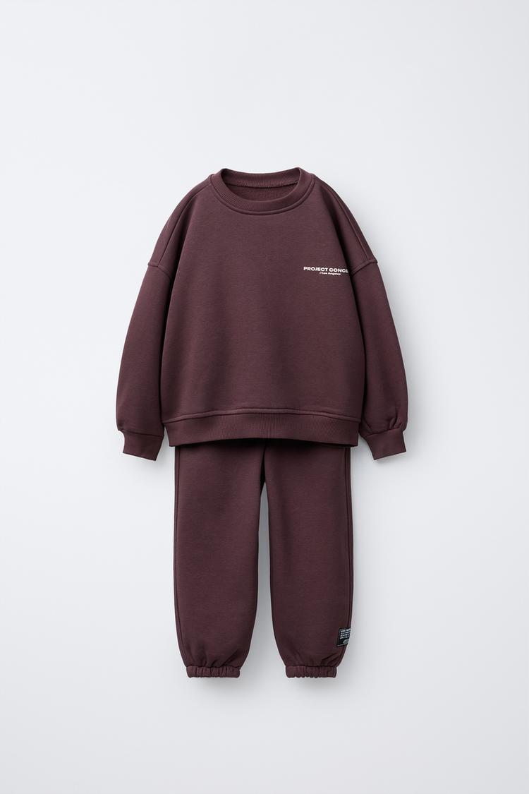SLOGAN SWEATSHIRT AND JOGGERS SET Burgundy ZARA United Kingdom