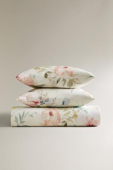 Zara FLORAL PRINT SATEEN DUVET COVER - 裸色