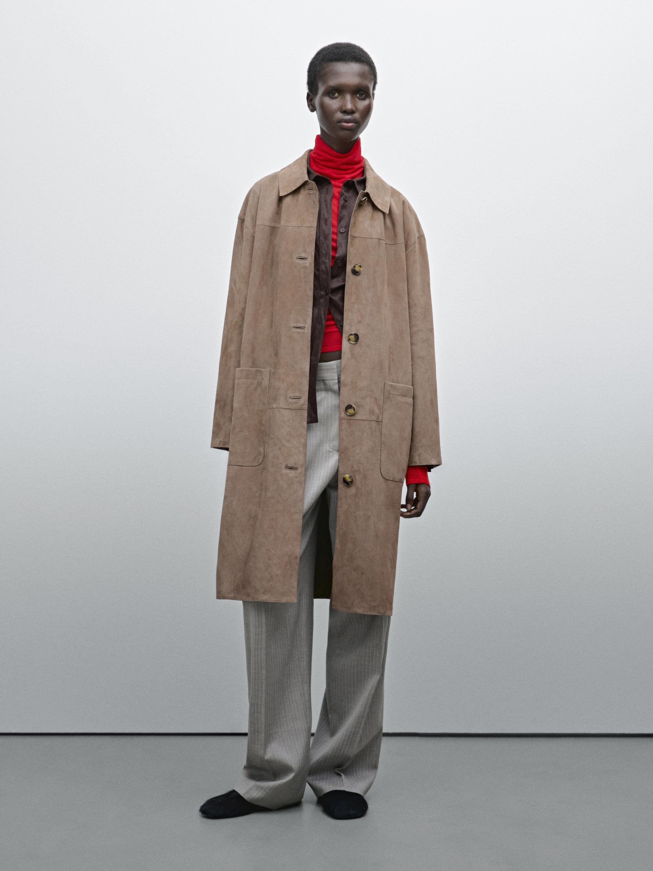 Trench en cuir finition daim