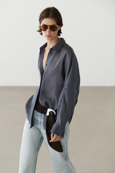 Zara Flowing 100% ramie shirt - Dark purple
