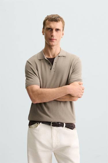 POLO DE TRICÔ MISTURA VISCOSE - Torrado-claro da Zara