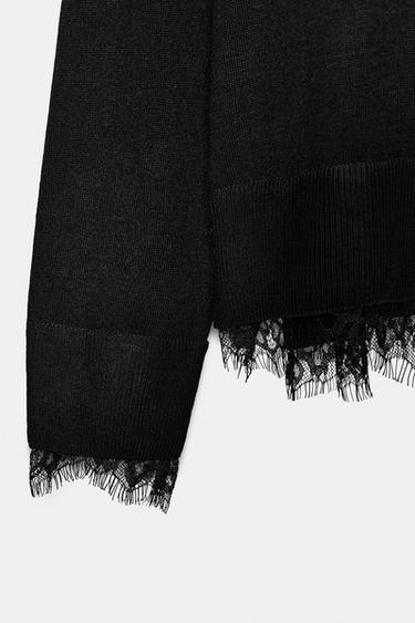 KNIT JUMPER WITH LACE - Black by Zara