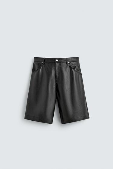 OVERSIZE FIT LEATHER EFFECT BERMUDA SHORTS - LIMITED EDITION - Black by Zara