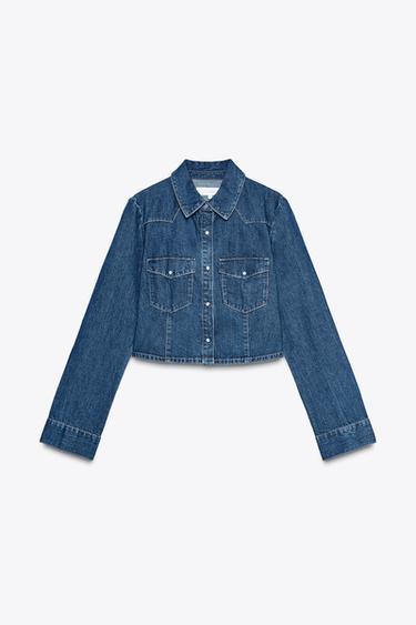 Zara TRF CROP DENIM SHIRT - Dark indigo - Image 0