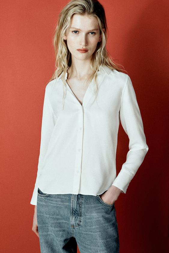 CAMISA SATINADA ZW COLLECTION - Crudo de Zara - Imagen 0