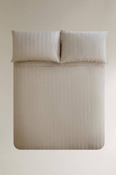 STRIPED SATEEN DUVET COVER (500 THREAD COUNT) - Light grey by Zara
