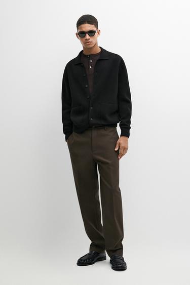 Zara 100% cotton knit polo collar cardigan - Black - Image 0