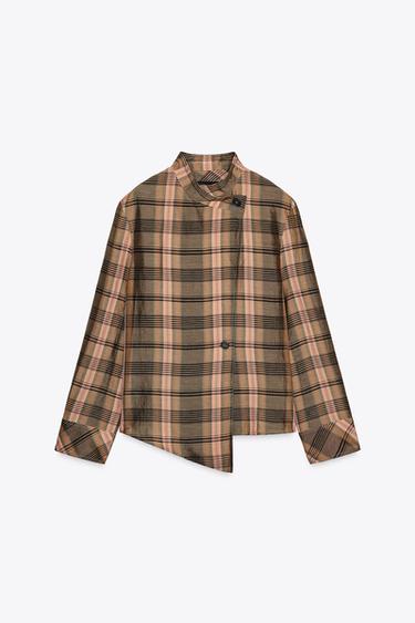 ZW COLLECTION OVERSIZE CHECK OVERSHIRT - Pastel pink by Zara