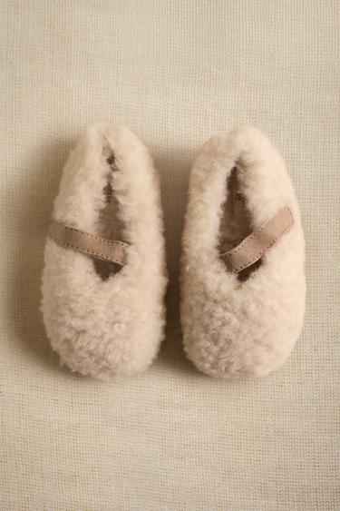 CHILDREN'S FAUX SHEARLING BALLERINAS - Ecru White by Zara - Image 5