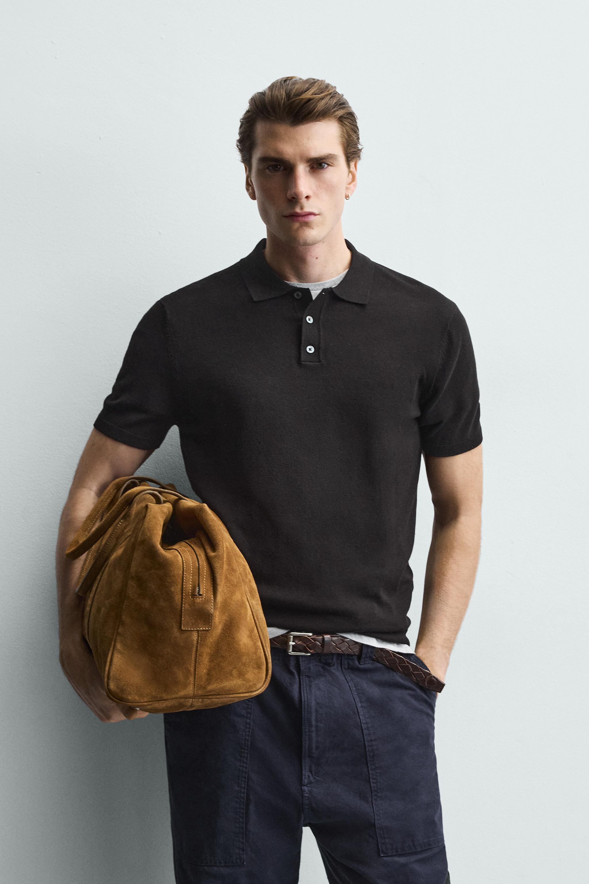REGULAR FIT KNIT POLO — Black