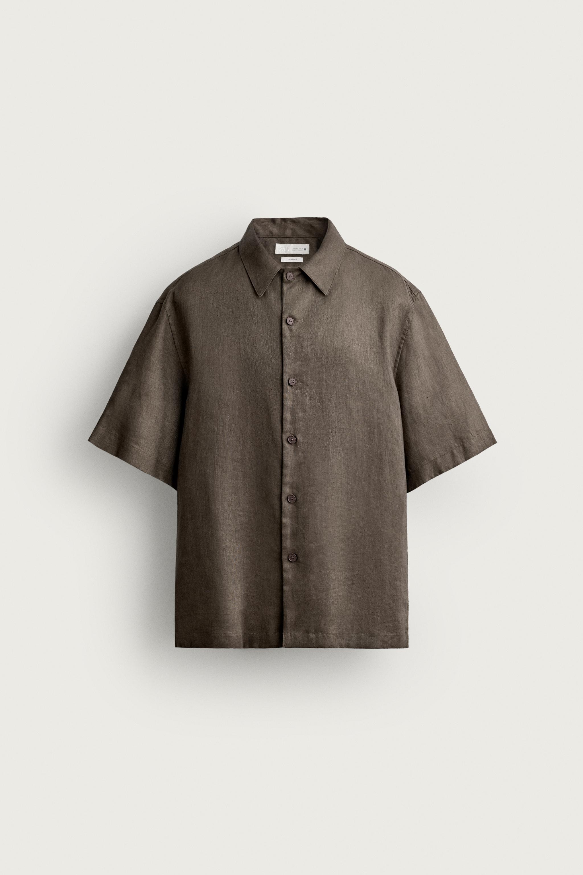 100% LINEN RELAXED FIT SHIRT — Brown / Taupe