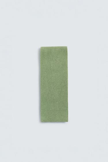 Zara COTTON BLEND KNIT SCARF - Green marl