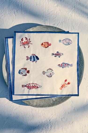 PACK OF 20 FISH PAPER NAPKINS - Blue by Zara